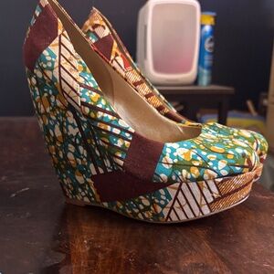 Aldo Multicolor Geometric Print Wedge Pumps